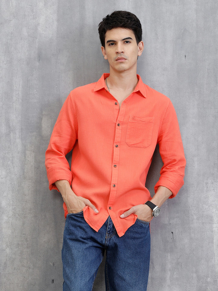 Solid Regular Fit Shirt | Orange