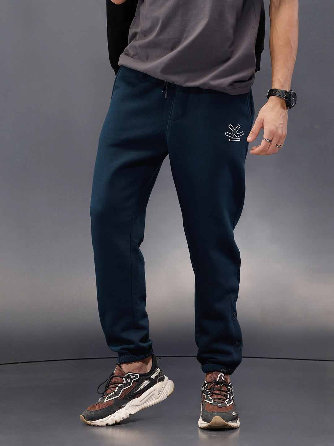 Comfort Fit Solid Branded Jogger In Premium Fabric | Blue