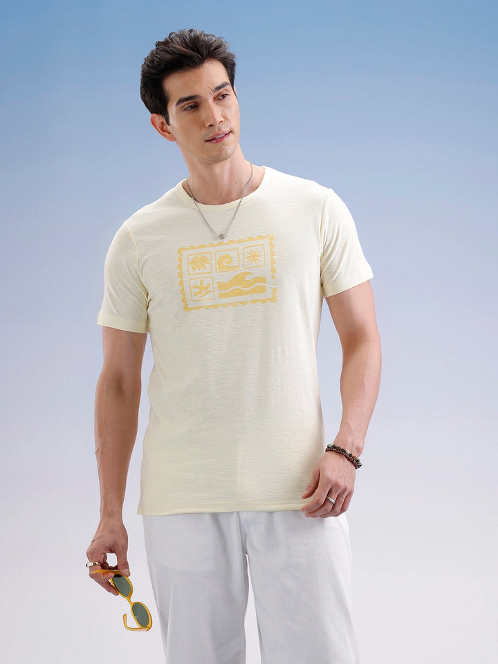 Slim Fit Textured T-Shirt  | Yellow