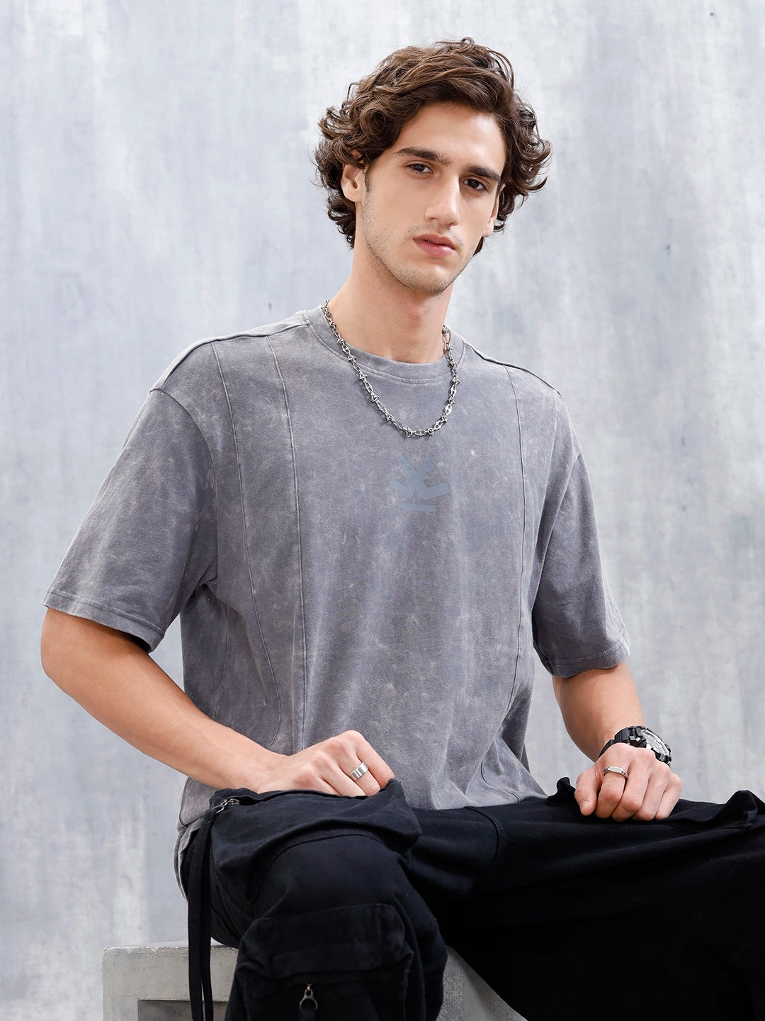 Washed Men's Casual Oversized Fit T-Shirt | Grey