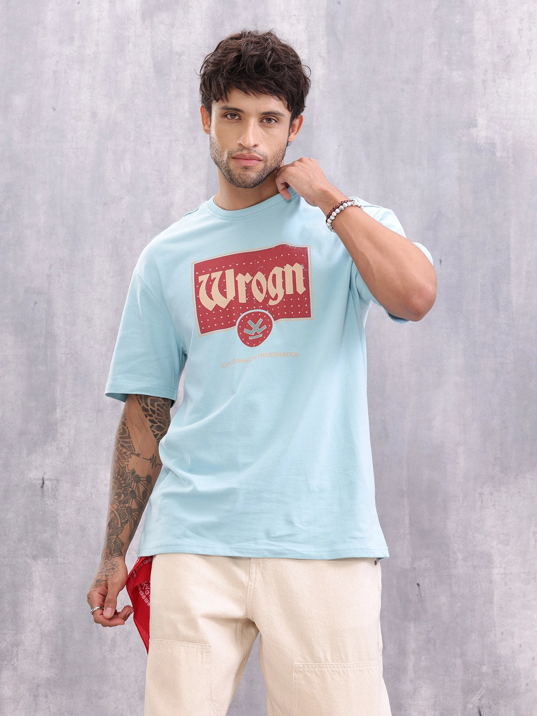Retro Inspired Graphic Printed Oversized Fit T-shirt | Light Blue
