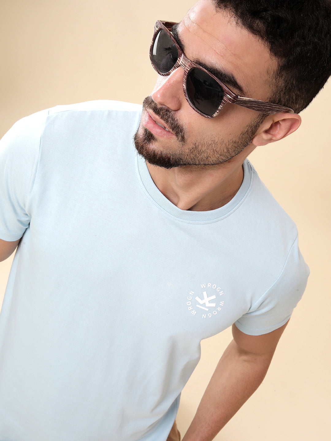 Light Blue Crew Neck Casual T-Shirt