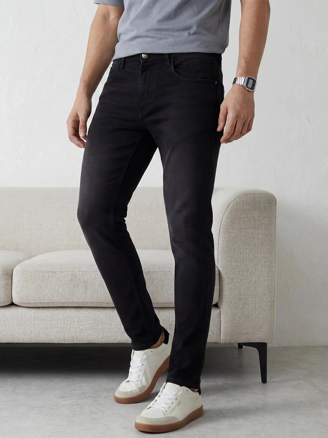 Classic Solid Slim Fit Denim Jeans | Black