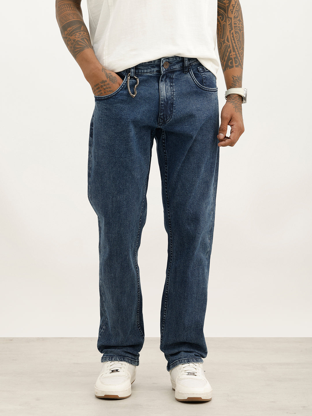 Washed Straight Fit Denim Jeans | Blue