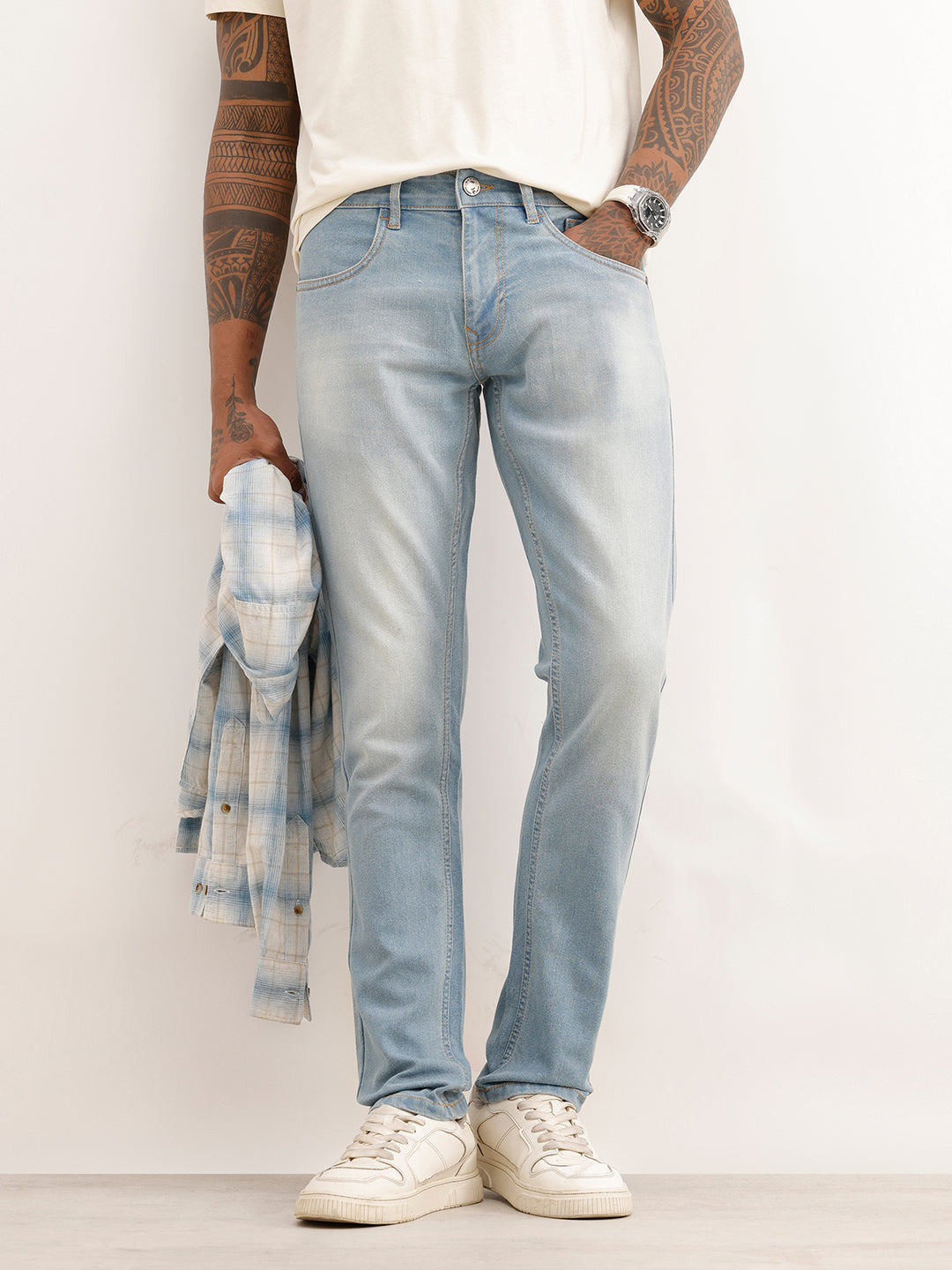 Slim Fit Light Faded Denim Jeans | Light Blue