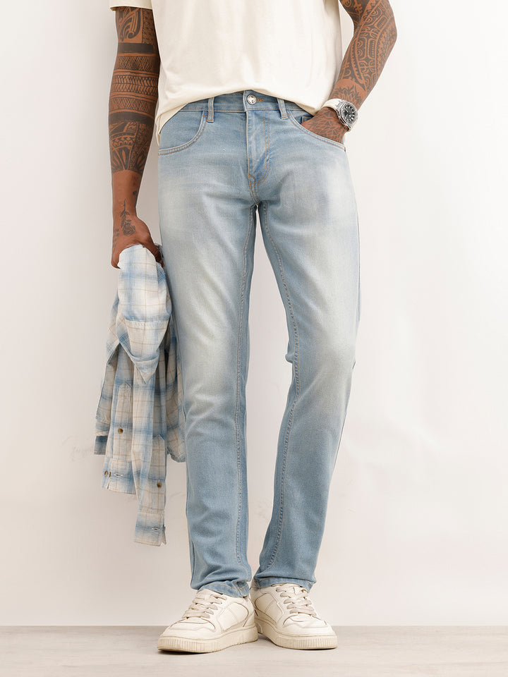 Slim Fit Light Faded Denim Jeans | Light Blue