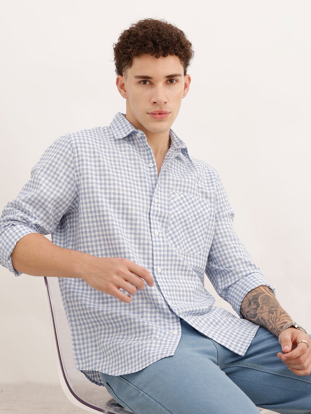 Regular Fit Full Sleeve Checkered Shirt | Light Blue | WWSH0724MAZ