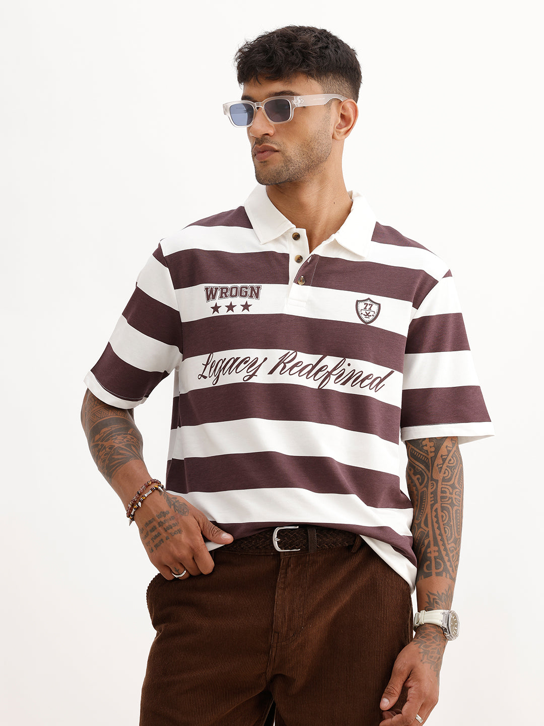Comfort Fit Placement Printed Polo T-Shirt | Off White