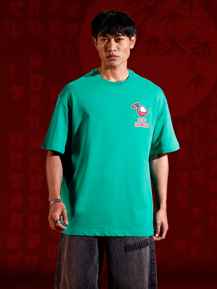 Oversized T-shirt with embroidered chest detail | Green