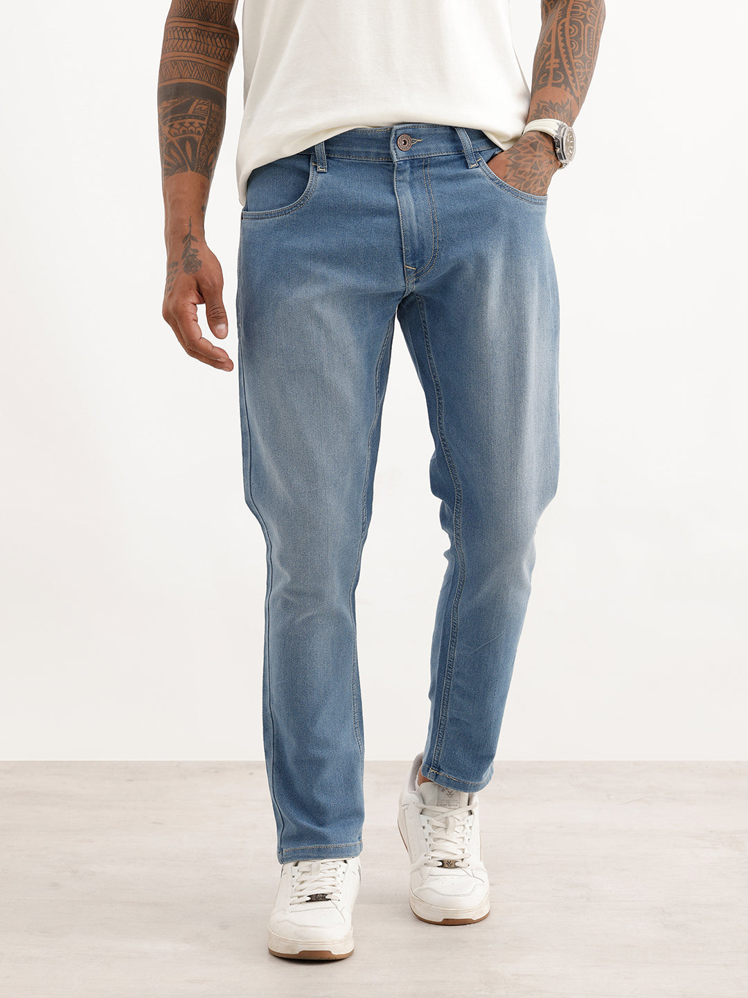 Washed Slim Cropped Denim Jeans | Light Blue