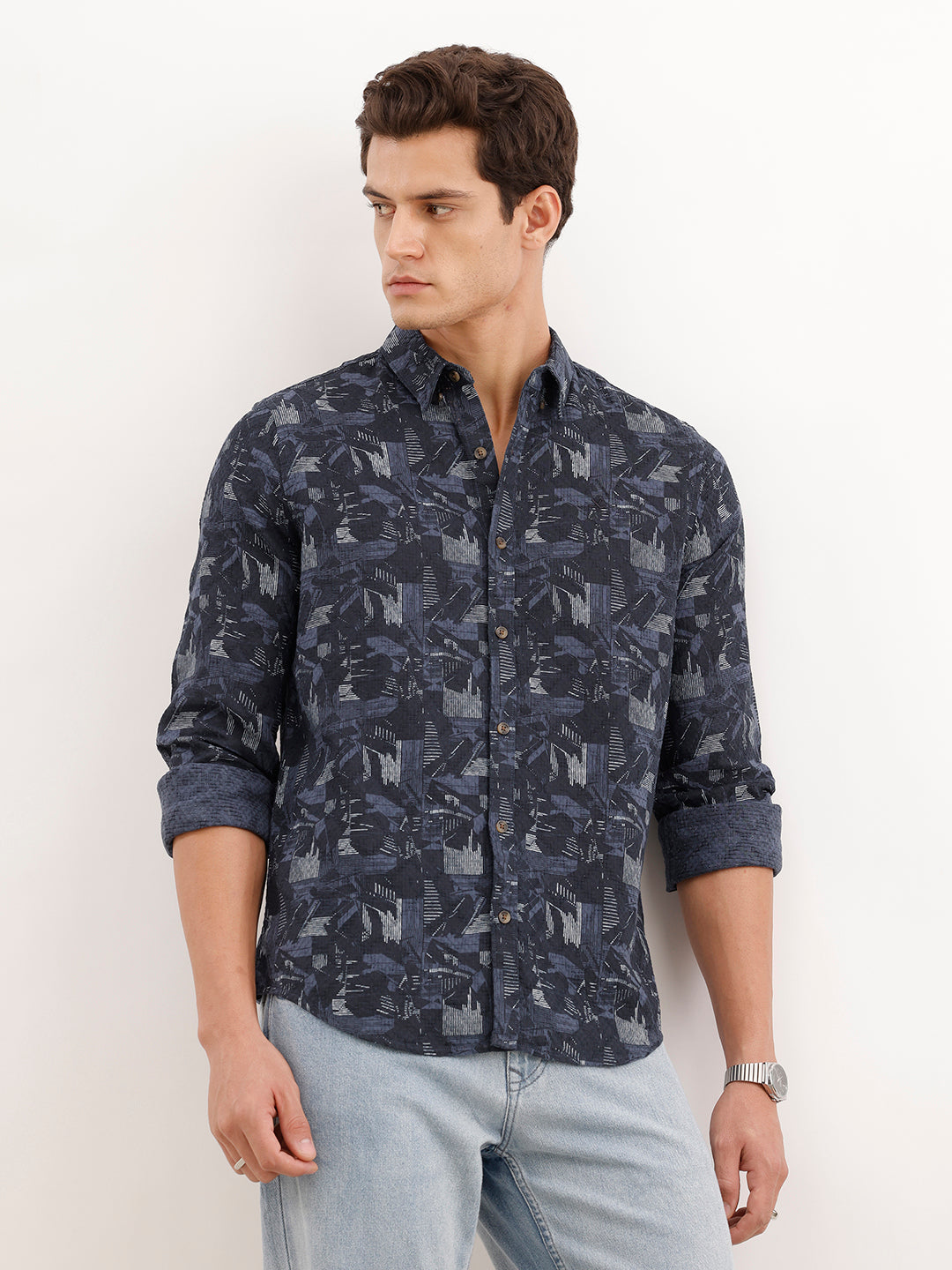 Slim Fit Textured Shirt  | Dark Blue