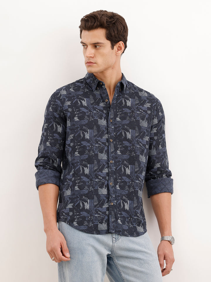 Slim Fit Textured Shirt  | Dark Blue