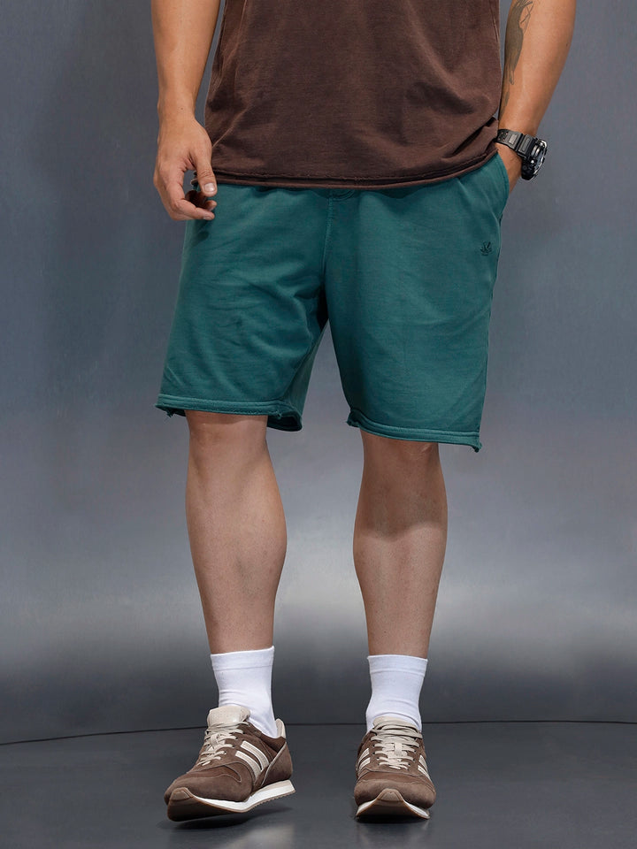 Washed Men's Casual Oversized Fit Shorts | Dark Green