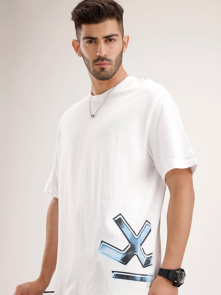 Oversized Fit Placement Printed T-Shirt | White