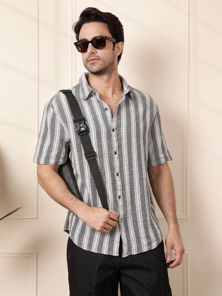 Casual Textured Short Sleeve Shirt | Black