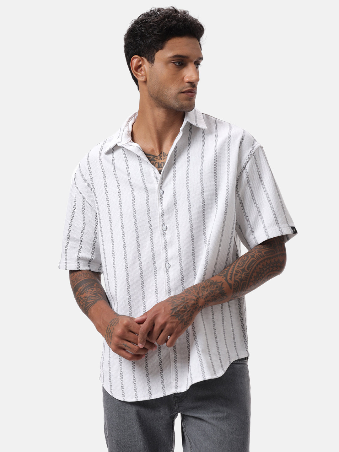 Vertical Striped White Casual Shirt