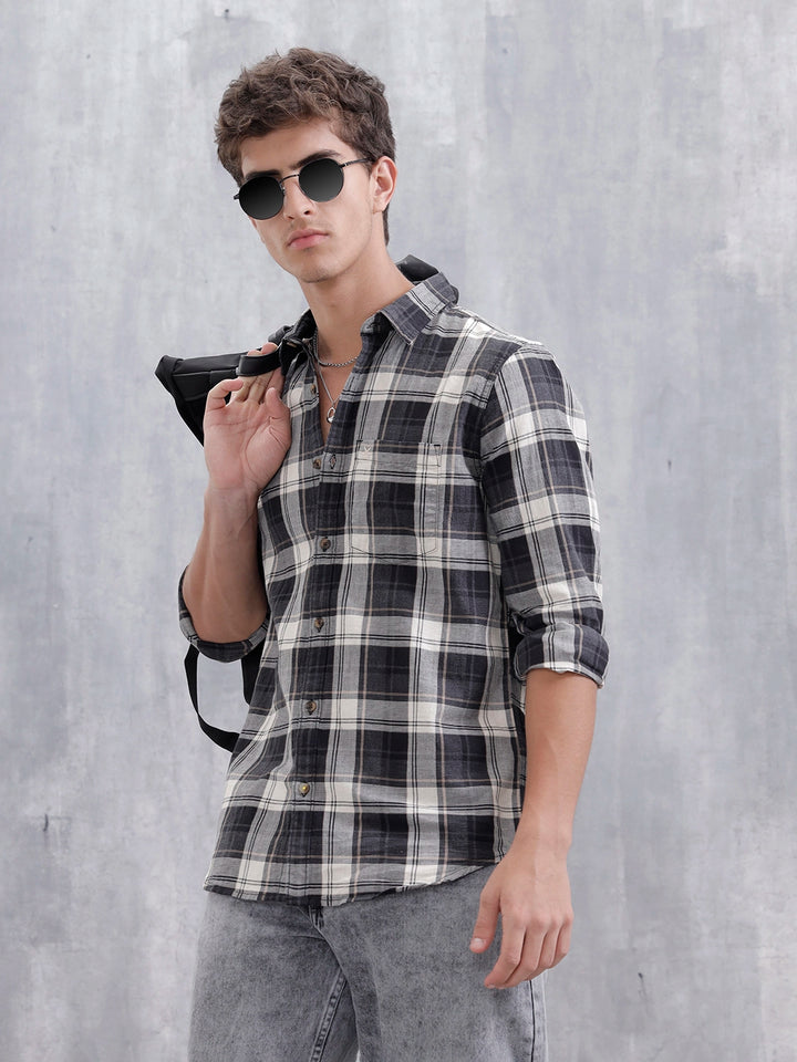 Mocklino Open Dobby Slim Fit Check Shirt | Grey