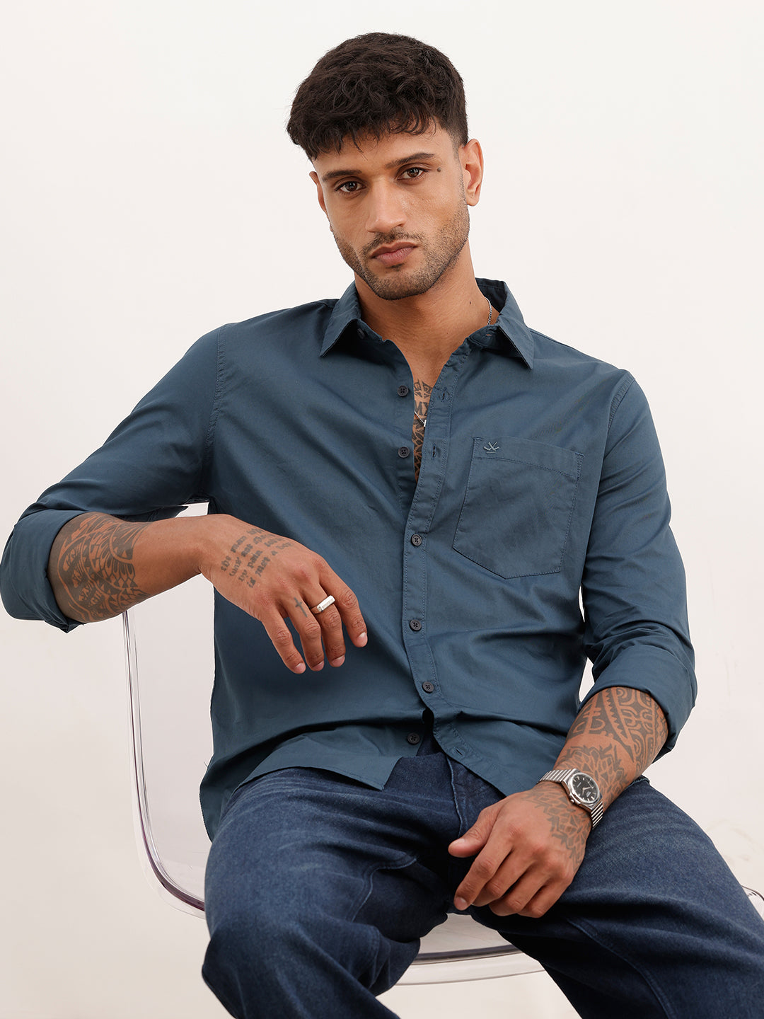 Regular Fit Solid Full Sleeve Shirt | Navy Blue | WVSH2571F