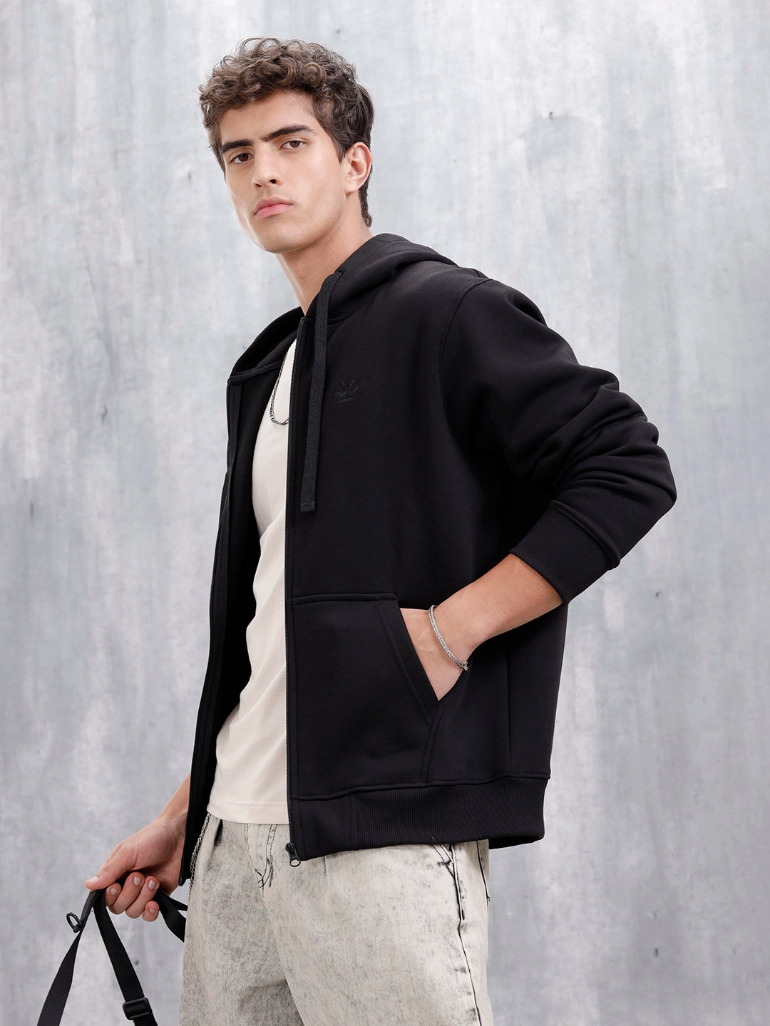 Men's Solid Zip-Up Hoodie Sweatshirt  | Black