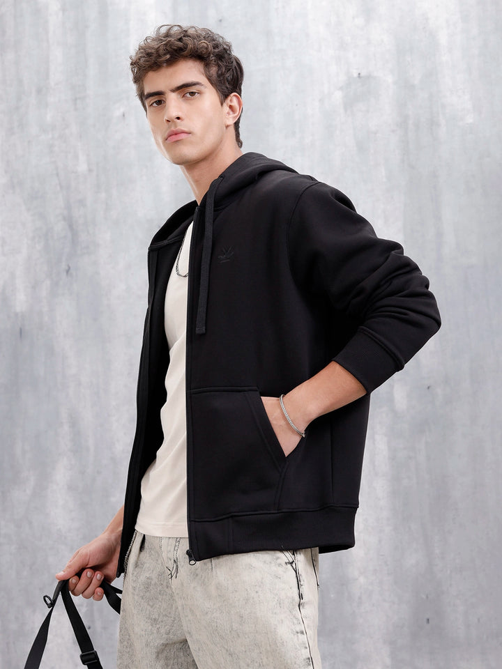 Men's Solid Zip-Up Hoodie Sweatshirt  | Black