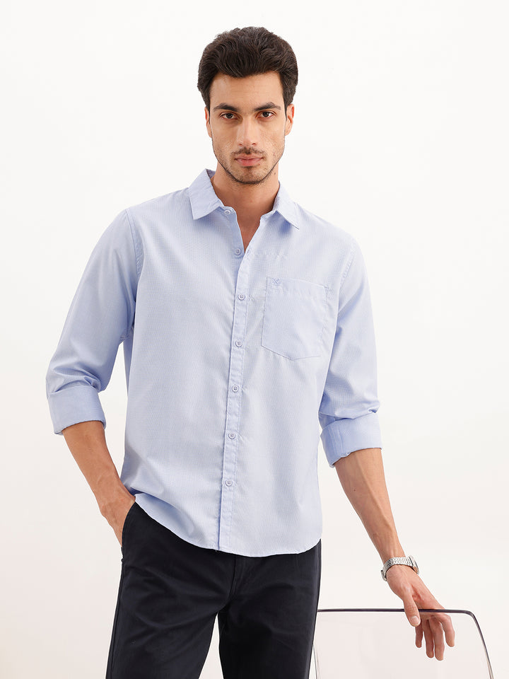 Checkered Regular Fit Full Sleeve Shirt | Light Blue