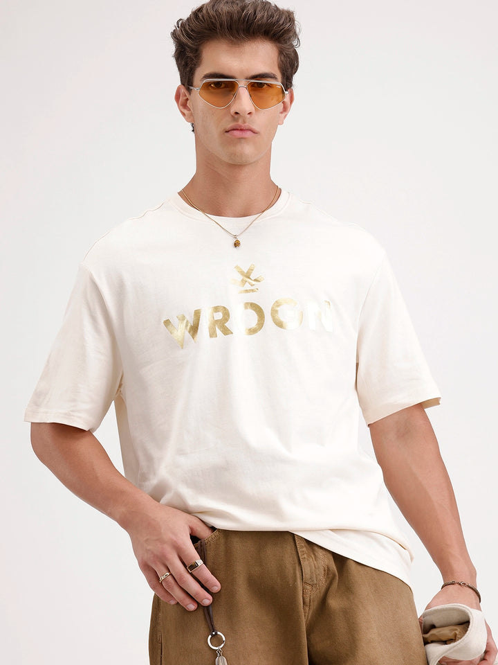Oversized Foil Printed T-Shirt | Beige