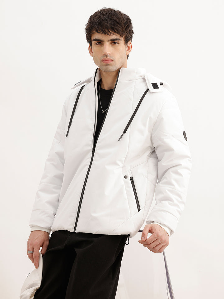 Solid Regular Fit Hooded Jacket | White