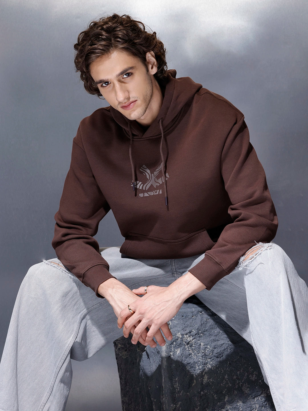 Men’s minimal graphic hooded sweatshirt | Java