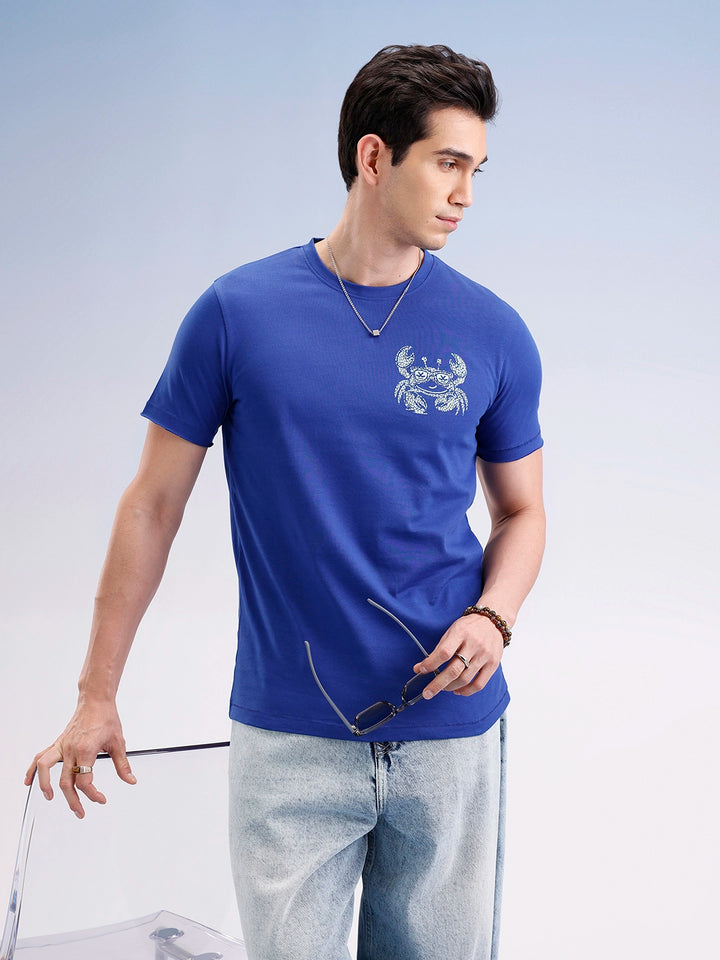 Slim Fit Placement Printed T-Shirt  | Blue