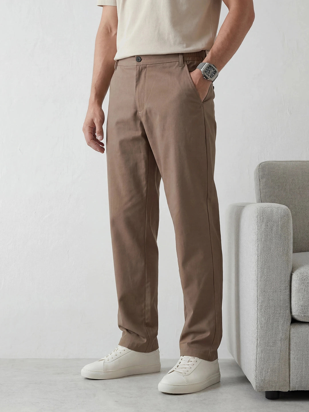 Classic Straight Fit Trousers | Brown