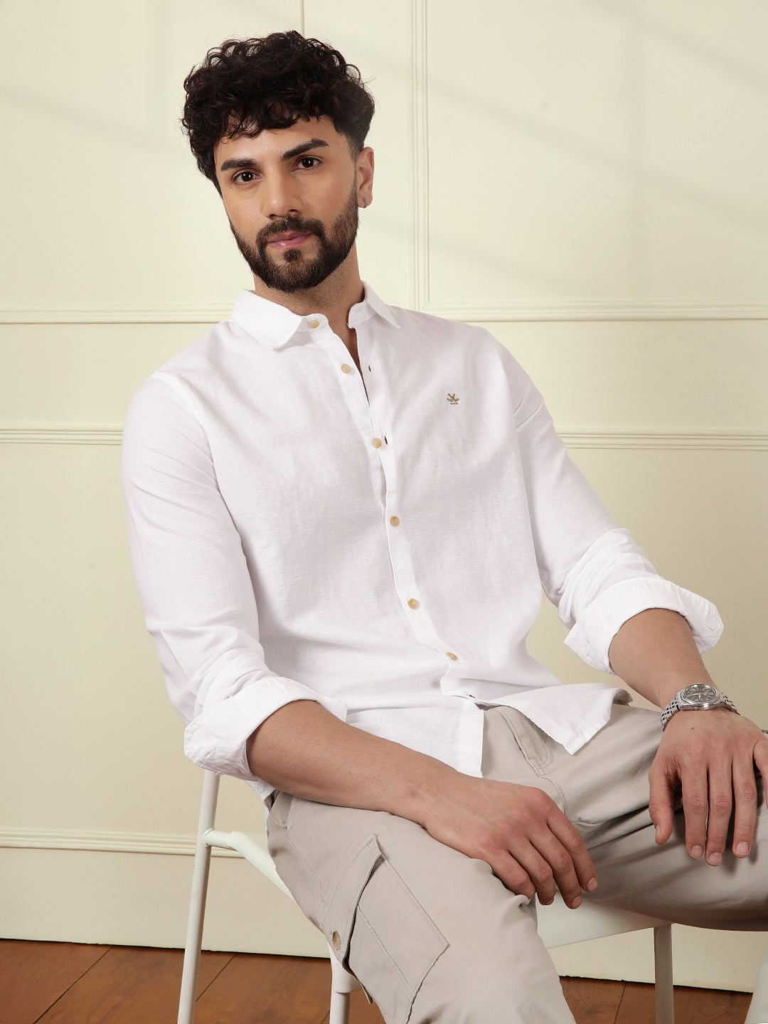 Solid Linen Blend Shirt | White