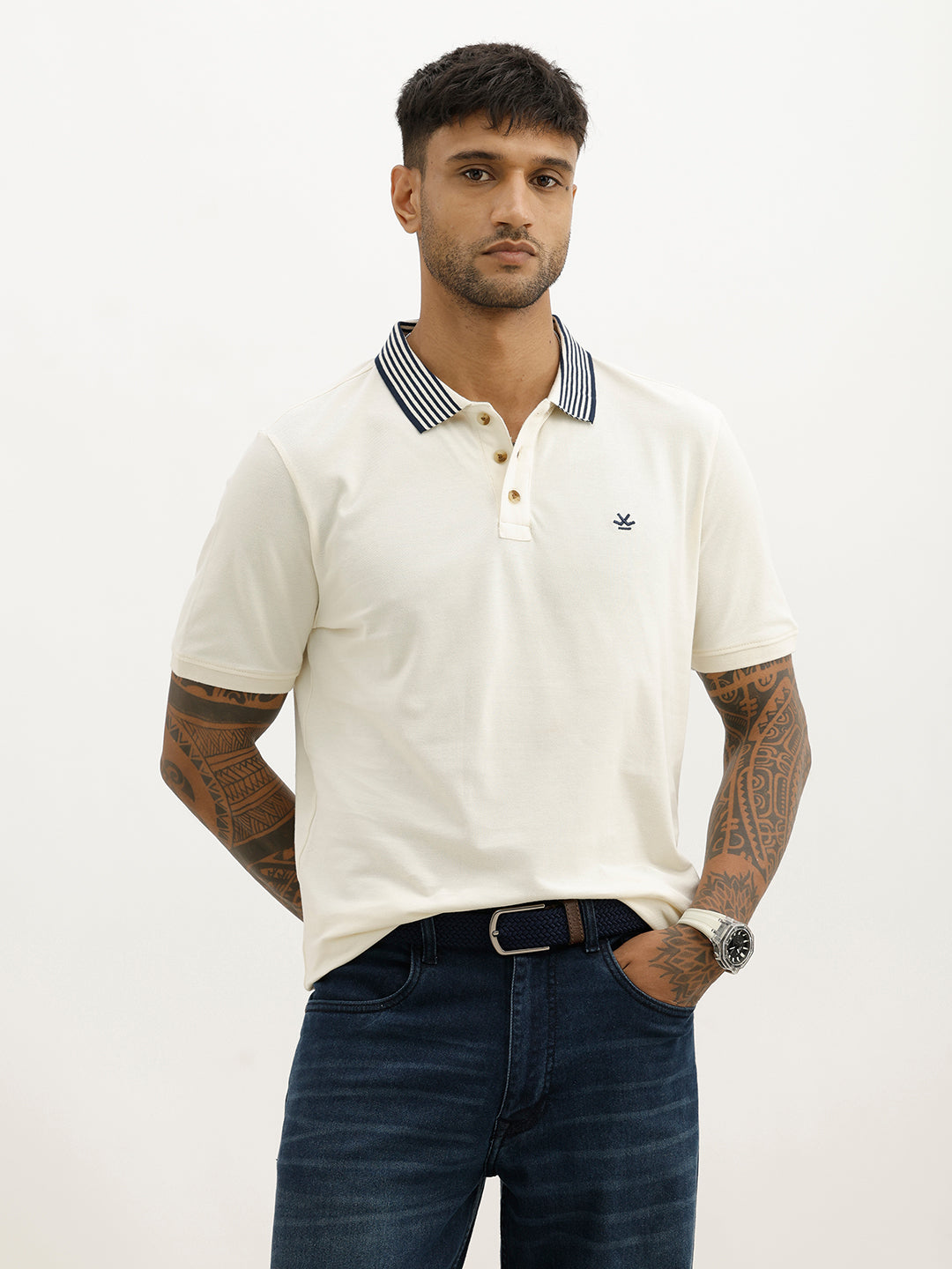 Classic Slim Fit Contrast Collar Polo T-Shirt | White