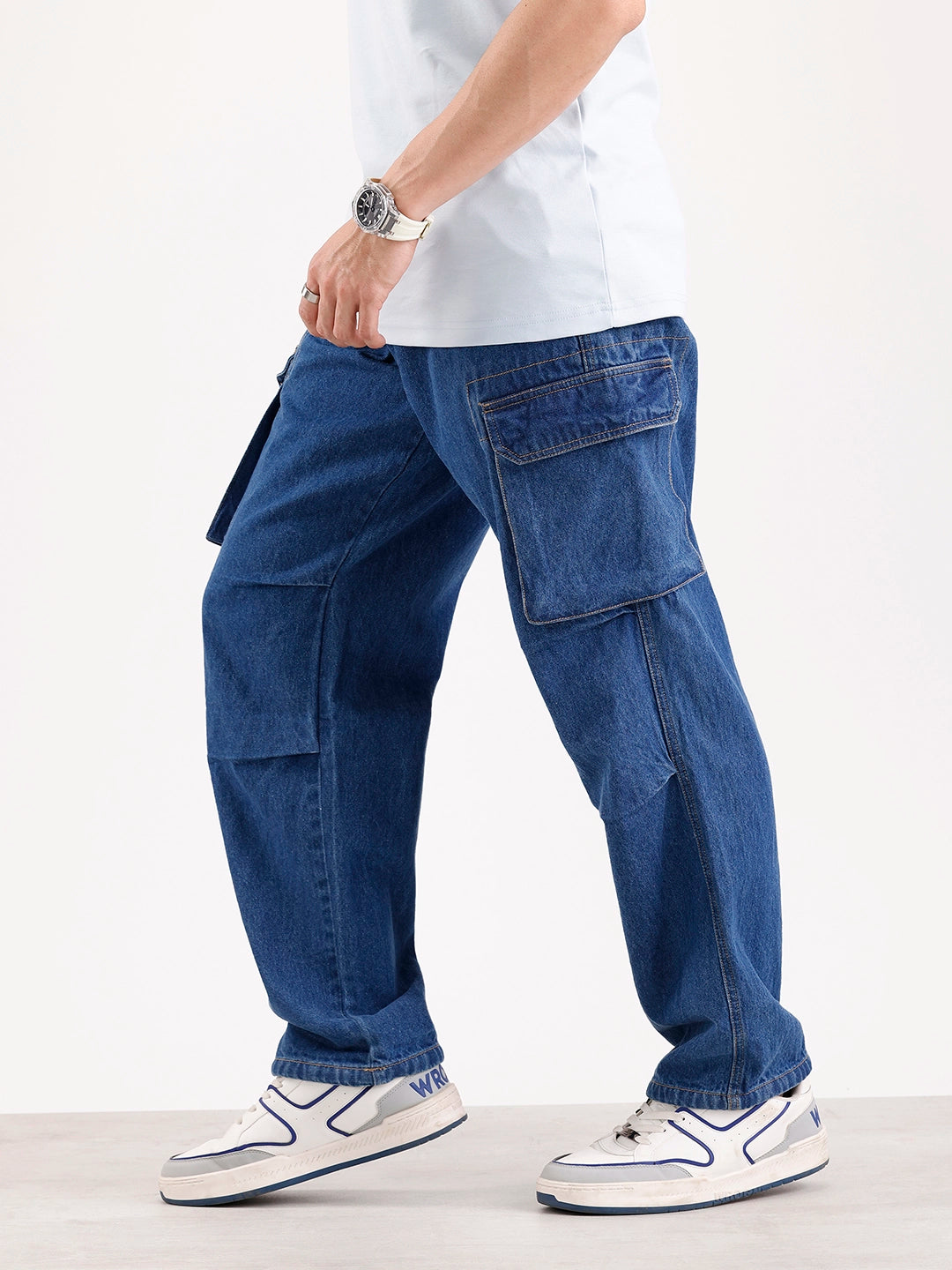 Classic Loose Fit Cargo Denim   |  Blue