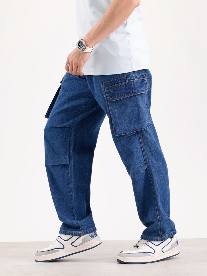 Classic Loose Fit Cargo Denim   |  Blue
