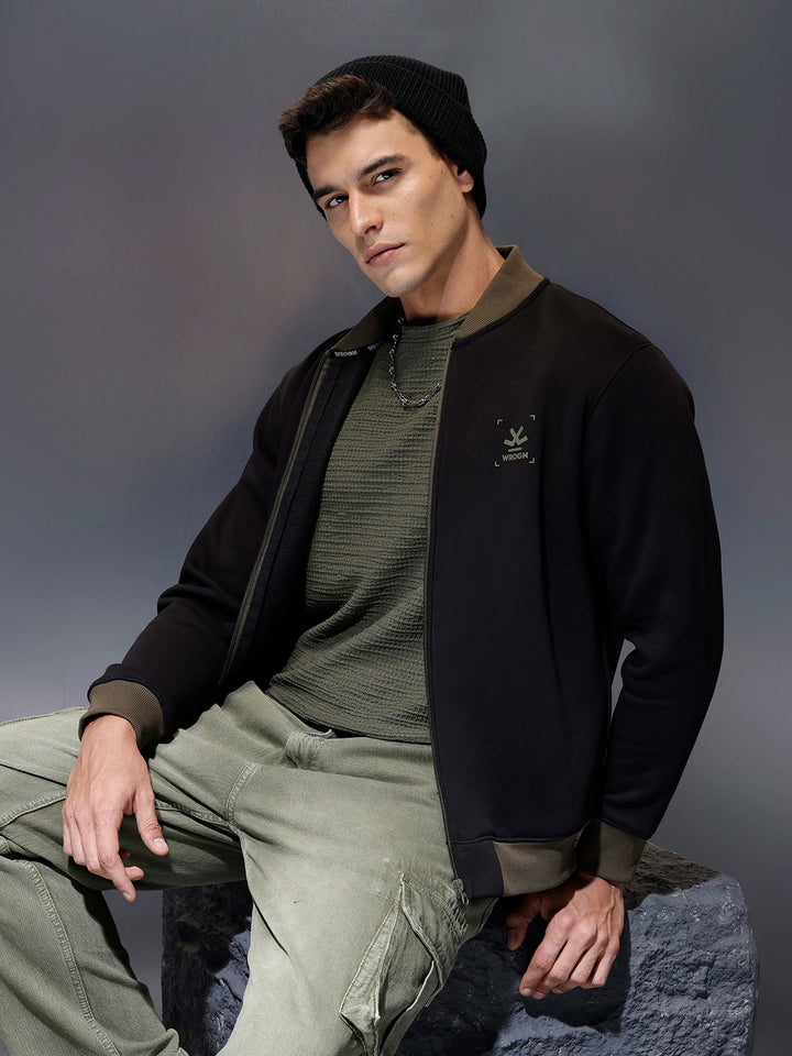 Men's casual comfort fit Black jacket with constrast details | Black