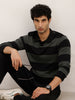 Slim Fit Striped Full Sleeve Polo T-Shirt | Black