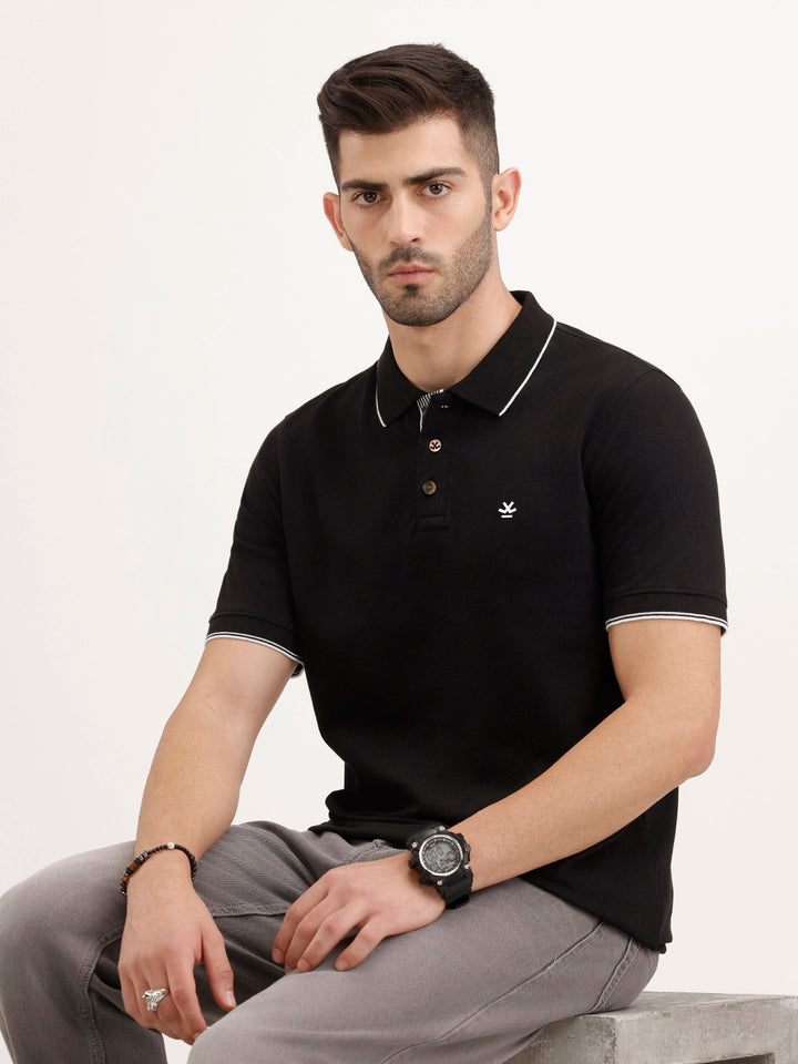 Tipping Collar Slim Fit Polo T-Shirt | Black