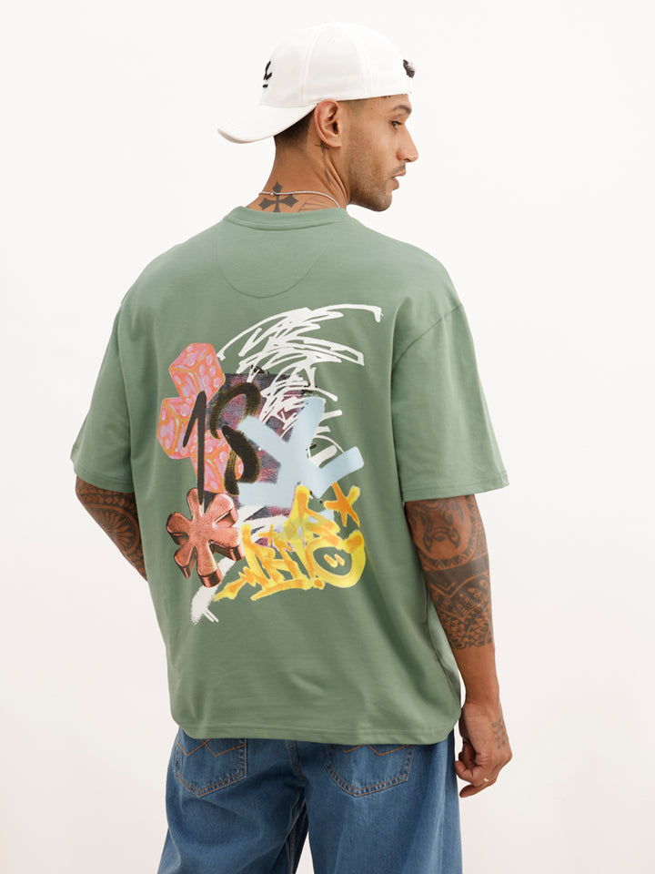 Oversized Fit Back Printed T-Shirt | Green