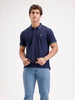 Solid Slim Fit Tipping Collar Polo T-Shirt  | Navy Blue