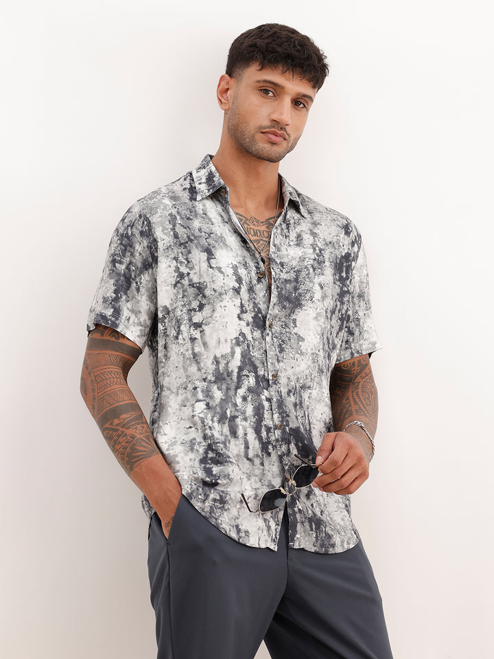 Slim Fit AOP Half Sleeve Shirt | White
