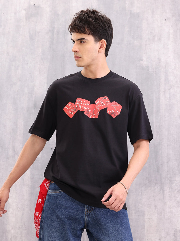Dice Inspired Graphic Printed Oversized T-Shirt | Black