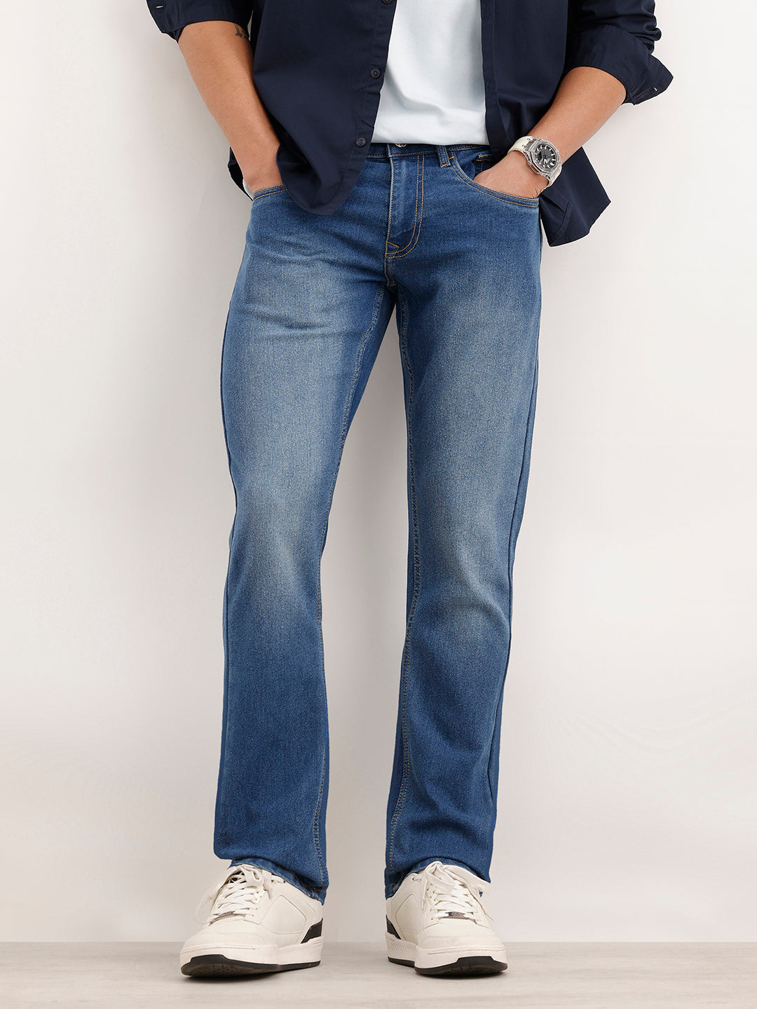 Faded Straight Fit Denim Jeans  | Light Blue