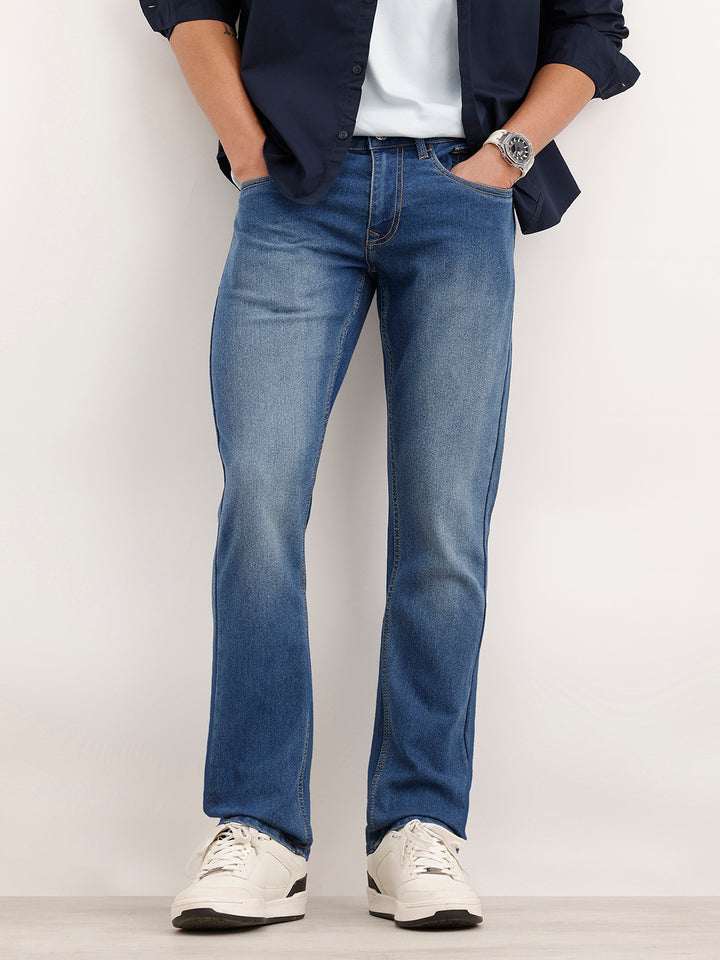 Faded Straight Fit Denim Jeans  | Light Blue