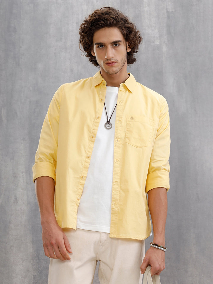 Solid 100%Cotton Regular Fit Shirt |Yellow