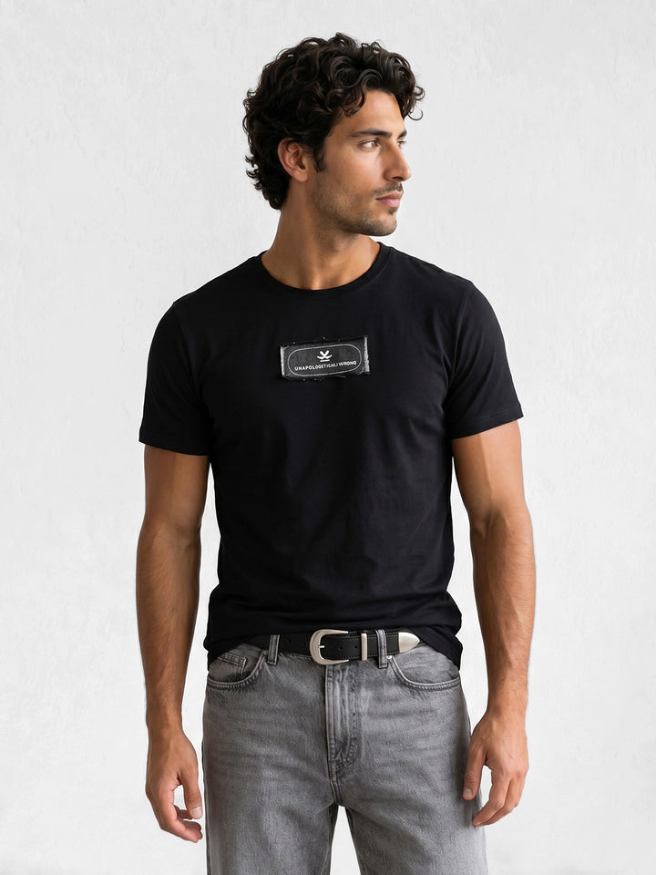 Slim Fit Patch Detail T-Shirt | Black
