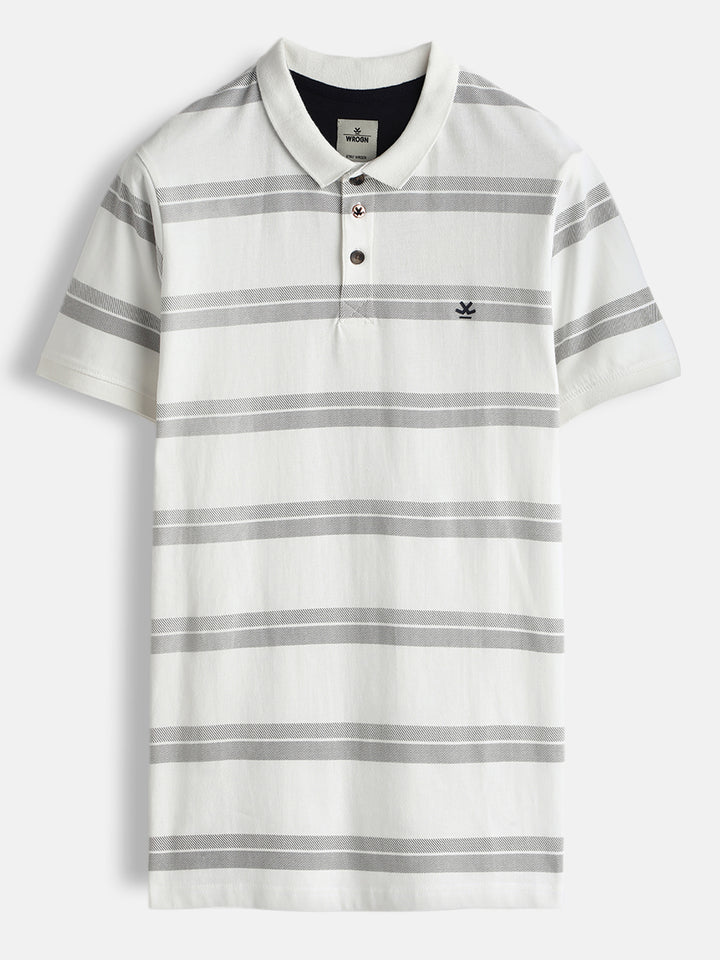 Striped Slim Fit Polo T-Shirt | Off White