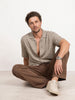 Comfort Fit AOP Half Sleeve Shirt | Brown