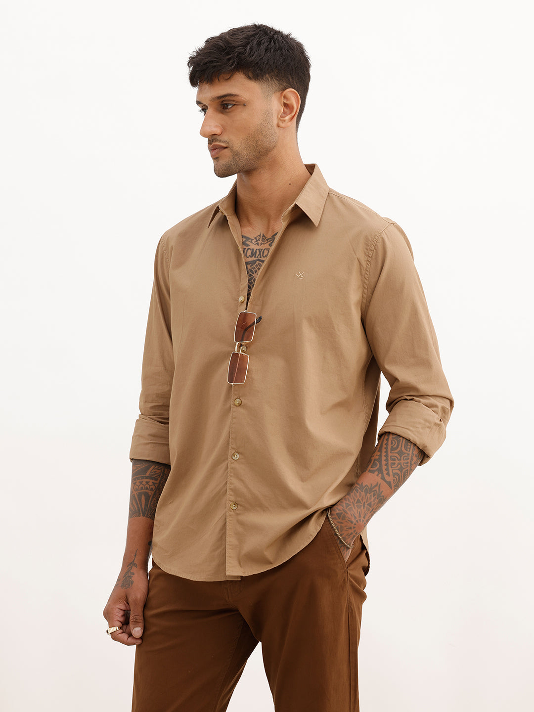 Solid Slim Fit Full Sleeve Shirt | Khaki | WSH02FSSL0176S