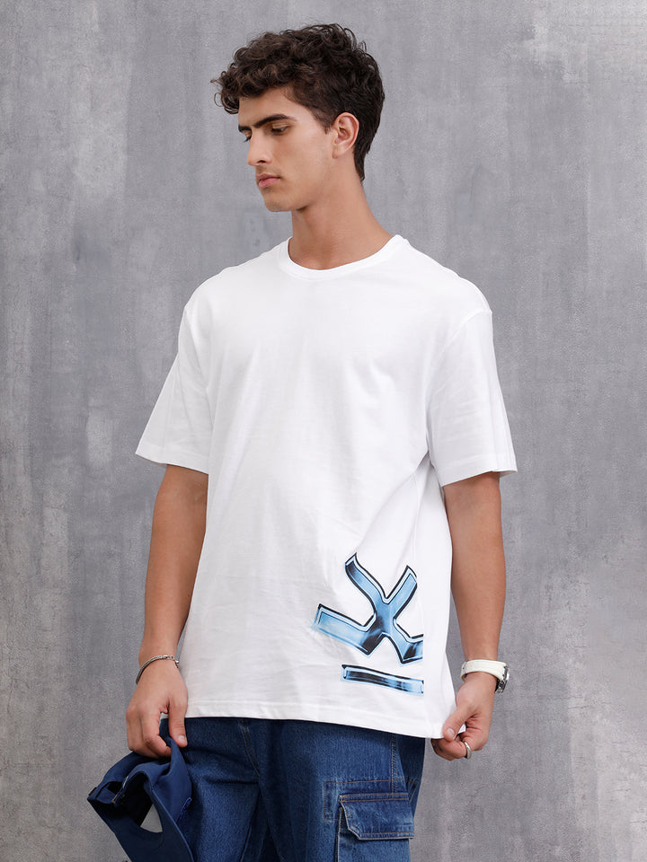 Placement Printed Oversized Fit Cotton T-Shirt | White
