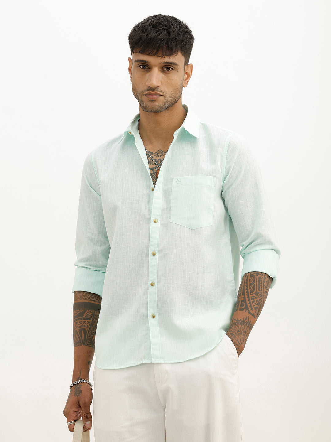 Solid Regular Fit Full Sleeve Shirt | Light Green